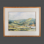 Waterclour view of the Fernilee & Errwood Reservoirs, drawn in a lay-by on Long Hill