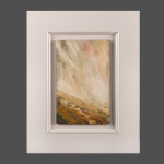 Acrylic landscape of a moorland scene with bright dawn sky